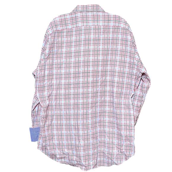 Thomas Dean Button Down Shirt Mens XL Red Blue Plaid Flip Cuff Preppy Classic - Picture 3 of 5